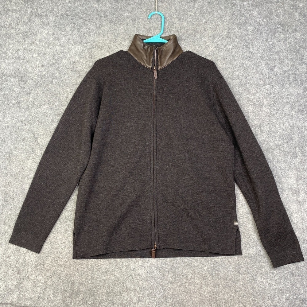 Tommy Bahama Sweater Mens Small Merino Wool Full Zip Academia Preppy Elbow Patch